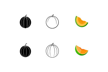 set of cantaloupe slice vector illustration on white cantaloupe silhouette line art illustration