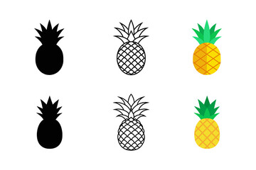 Set of Pineapple silhouette vector line drawing illustration.