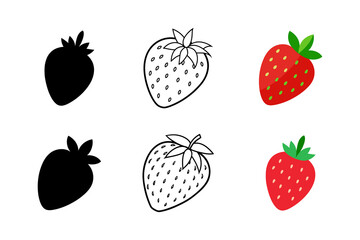 Set of Strawberry silhouette vector line drawing illustration.