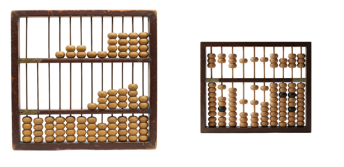 Contrasting abacuses, aged counting device and modern calculation tool representation