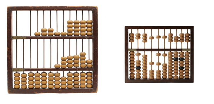 Contrasting abacuses, aged counting device and modern calculation tool representation