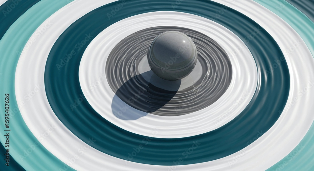 Poster a mesmerizing abstract background featuring a sphere centered on concentric circles of blue, white, 