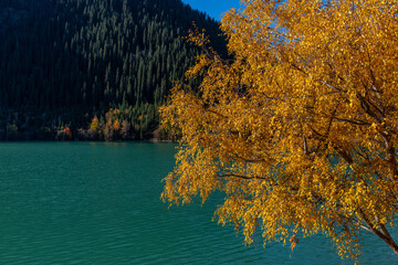 Picturesque autumn landscape in the vicinity of the high-mountain lake Issyk in the Almaty region...