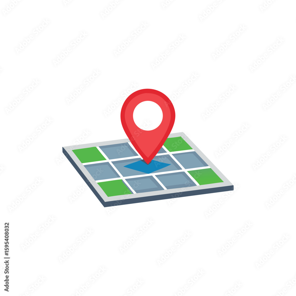 Poster red map pin on a stylized grid map