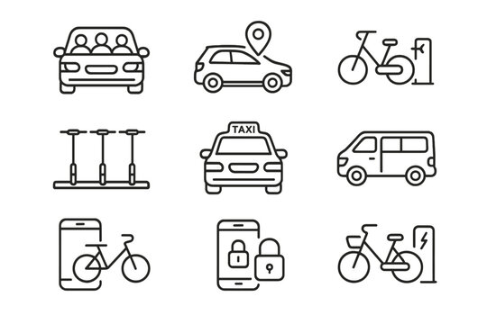 Grid captions icons mobility chinese rental no icon lock punctuation vector shared