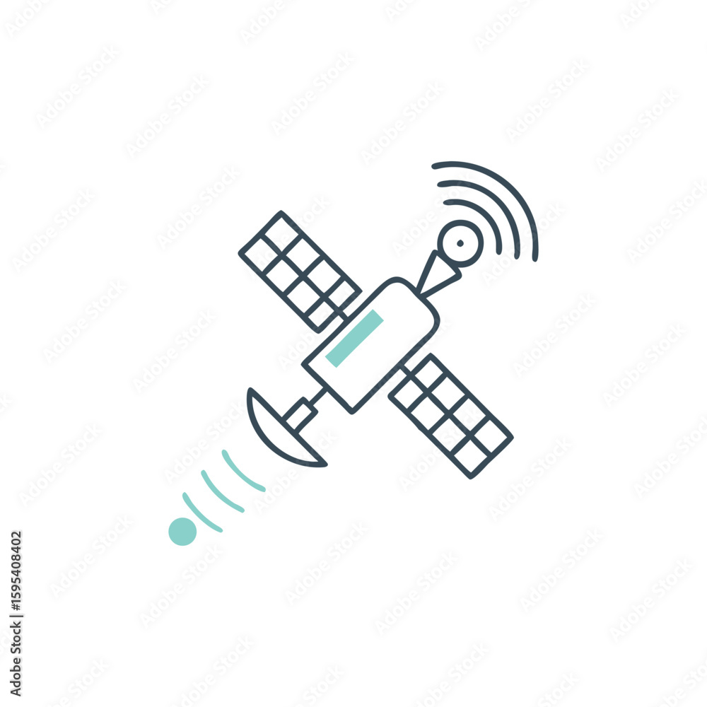 Poster satellite transmitting data and receiving signals in space