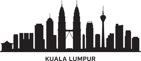 Kuala Lumpur skyline silhouette vector black and white city landmark