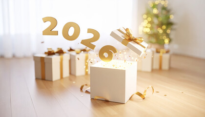 New Year 2026 Creative Design Concept with Gift Box