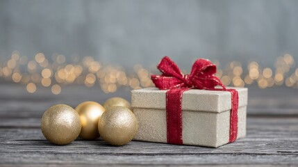 Entwined in festive splendor, a shimmering gift whispers Yuletide magic and Diwali luminance, sparkling against rustic whimsy