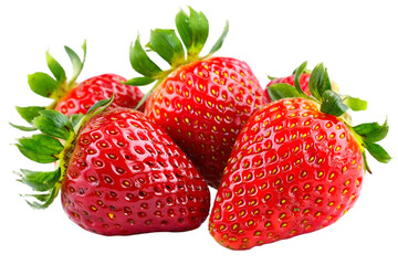 Red strawberries with green leaves isolated on transparent background
