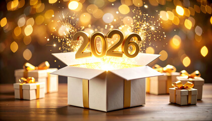New Year 2026 Creative Design Concept with Gift Box	
