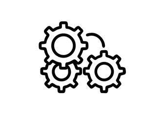 Obraz premium Three gears solid icon, teamwork concept, gear mechanism settings sign on white background, three gearwheels icon in glyph style for mobile concept and web design. Vector graphics 