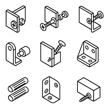 Isolated joint bubbles bracket icons modern uniform icon no numbers fittings furniture