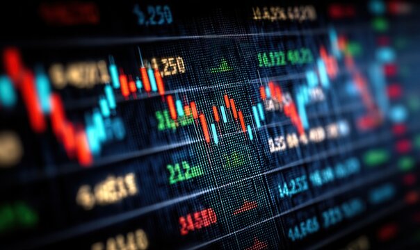 Blue stock exchange market graph displays investment trends and data analysis for financial decisions