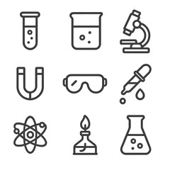 Kit tube beaker science model toy atom bunsen vector glasses magnet burner