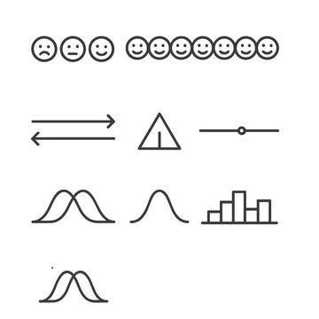 Icons scale set curve icon captions numbers likert emojis vector characters uniform