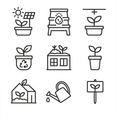 Plant cyrillic spaced icons characters no rooftop sustainable recycle icon vector city