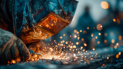 Industrial Worker Grinding Metal with Sparks Flying