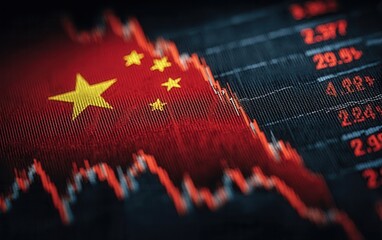 China flag represented with stock market trend graph highlights finance and digital technology growth