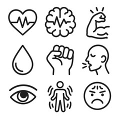 No twitch nervous breath body vector icons brain indicator isolated stress icon