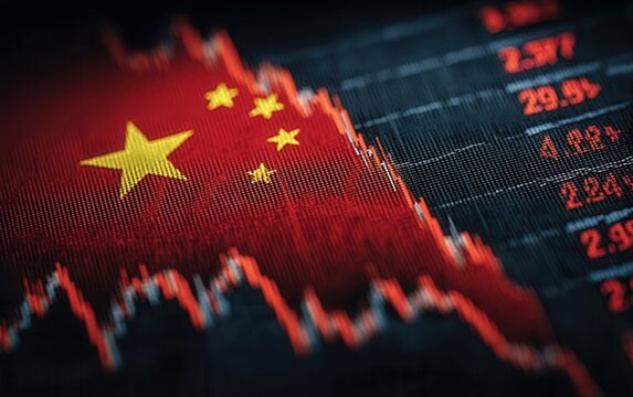 China flag represented with stock market trend graph highlights finance and digital technology growth