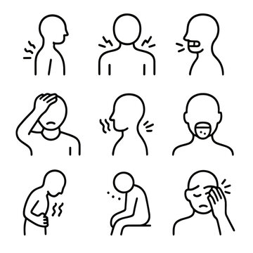 Icons letters pain grid numbers icon vector bubbles physical posture headache stress