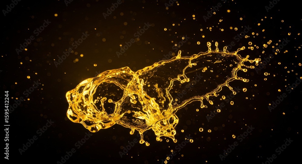 Poster golden liquid splash abstract - dynamic abstract of a golden liquid splash against a black backgroun