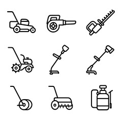 Icon cutter aerator tool vector brush string garden lawn trimmer gardening icons