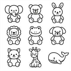 Lion bear icon bunny frog vector plush toy whale giraffe icons fabric