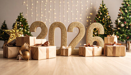 New Year 2026 Creative Design Concept with Gift boxes 	
	

