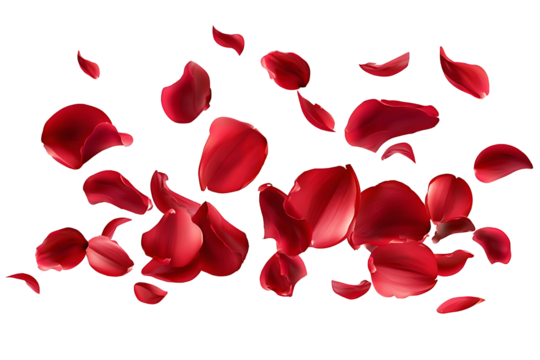 Flying red rose flower petals isolated on transpare .png - Powered by Adobe