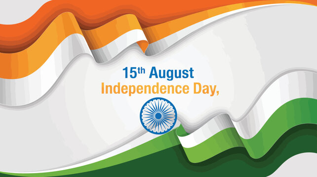Vibrant 3D illustration of Indian flag with Ashoka Chakra and &ldquo;15th August Independence Day&rdquo; text, symbolizing pride, unity, and freedom