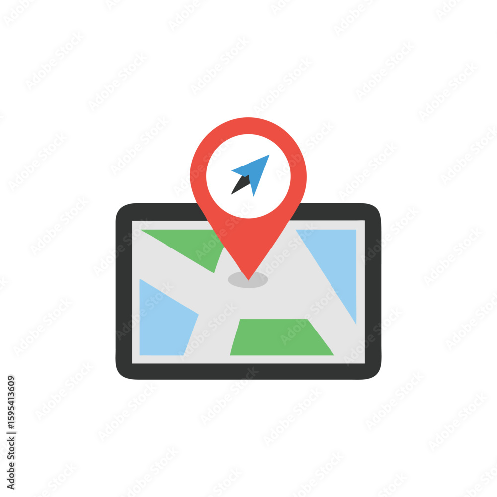 Poster digital map with navigation pin and compass icon