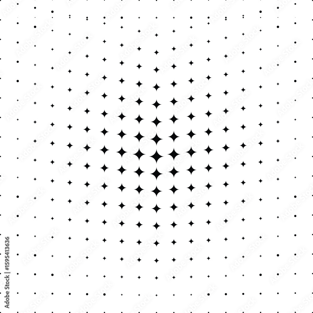 Poster starburst halftone pattern vector illustration a dynamic radial design with varying star shapes for 