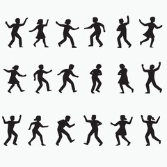Cartoon Walking Men Silhouettes – Minimalist Stick Figure Walking Poses and Black & White Vector Illustrations