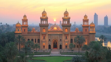 Sunset at the Al-Azhar University's Grand Building in Cairo, Egypt