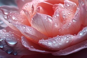 Close-up of a pink flower petal with water droplets in macro view