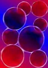 Abstract representation of red and blue cells on colorful background  