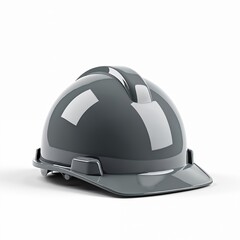 Sleek grey hard hat sits isolated on clean white background, safety, protection. Essential piece of industrial equipment made from durable plastic, designed to safeguard head during construction