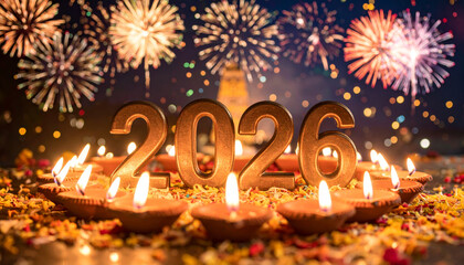 New Year 2026 Creative Design  concept with oil lamps