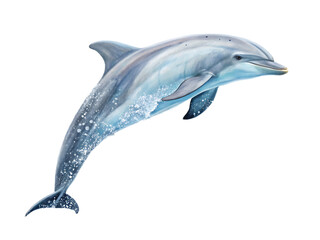 Isolated illustration of a bottlenose dolphin leaping out of the water on a black background art © CHAOURRI