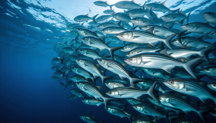 Fototapeta premium School of Fish Swimming in Blue Ocean