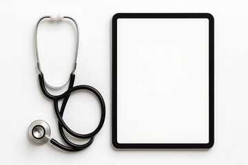 Medical tablet mockup stethoscope blank screen healthcare digital device technology display template app on transparent background