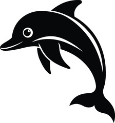 Obraz premium Black silhouette of a jumping dolphin isolated on white background