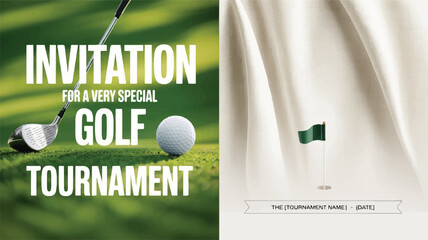 Golf tournament invitation with club ball and flag
