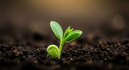 Seedling Sprout Macro - New life, growth, nature, springtime, hope. A tiny sprout emerges from the earth, symbolizing renewal and potential