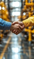 A Strong Partnership: Hands Clasped in Industrial Setting