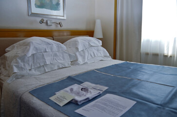 Luxurious suite stateroom cabin room onboard luxury cruise ship cruiseship yacht liner with bedroom...