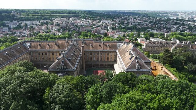 Chateau Saint-Philippe and Campus in Meudon with Paris Skyline, Aerial View