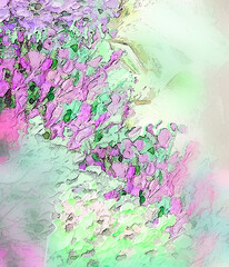 Beautiful design background.The painting is in the Impressionist style. Dabs of paint, a swirl of petals in the wind. Beautiful art design for your card, invitation, design. Watercolor, oil painting.